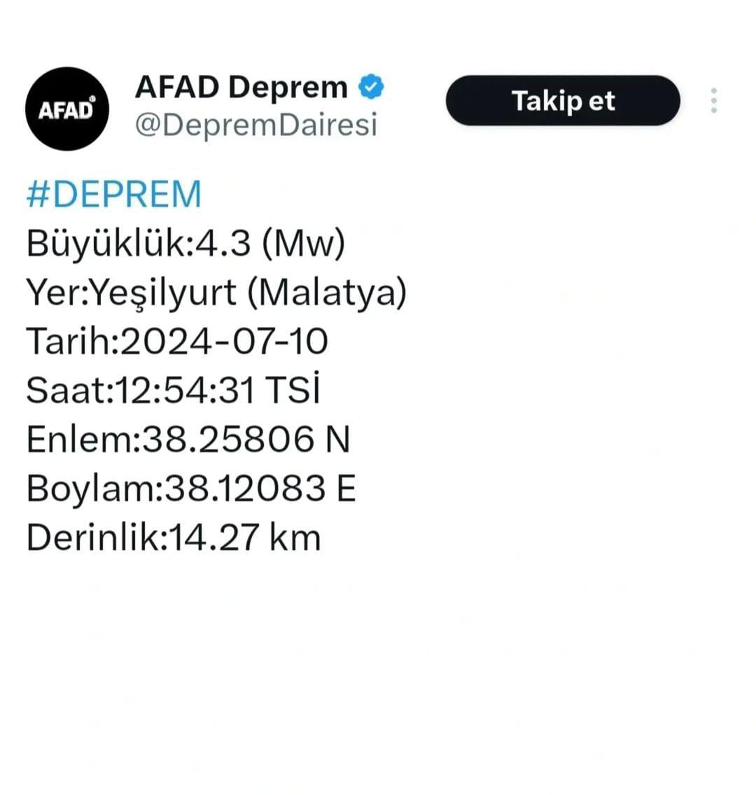 Malatya'da deprem