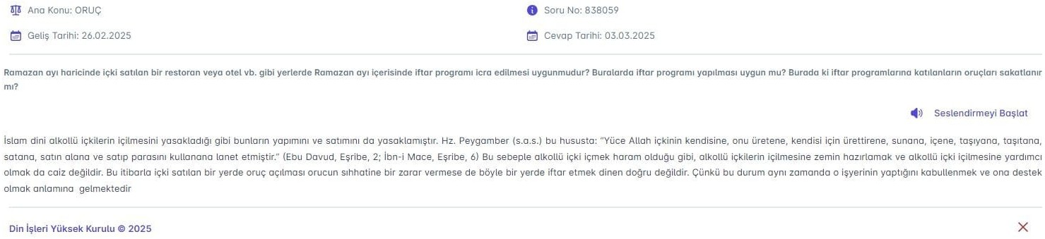 Narkoz Haber Sordu, Diyanet Yanıtladı: Alkollü Mekanlarda Oruç Açmak Dinen Doğru mu?